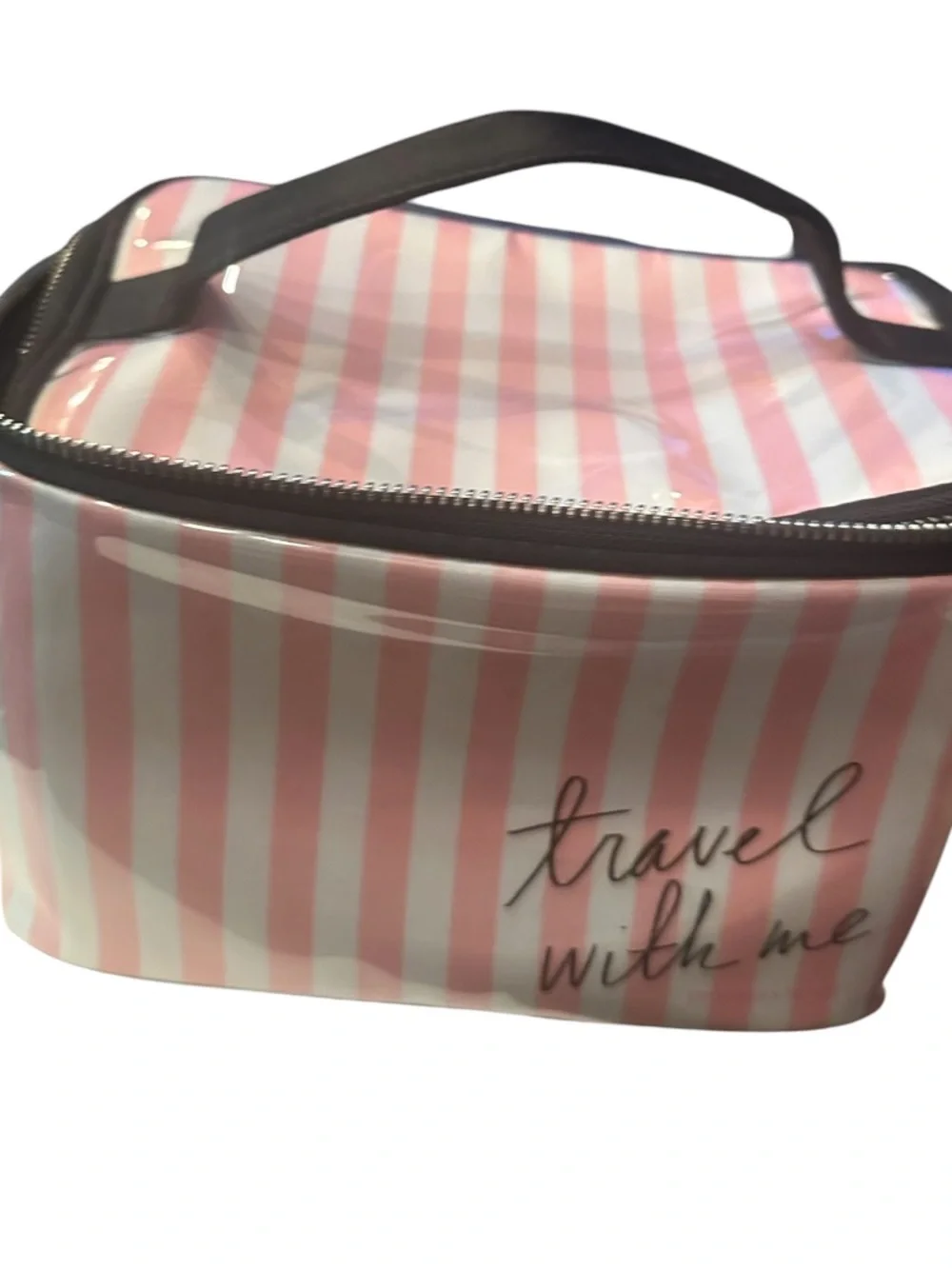 Victoria’s Secret Travel With Me Pink Striped Cosmetic Bag